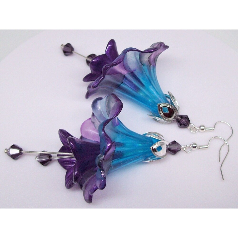 Boho Floral Earrings, Silver, Hand Painted Artisan Crafted Flower Jewelry